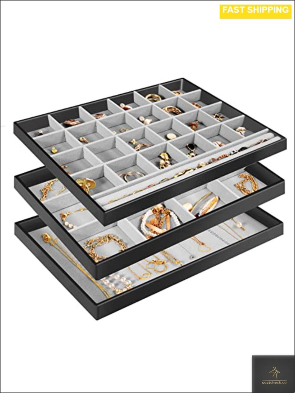 ProCase Stackable Velvet Jewelry Organizer Tray Set with Removable Dividers